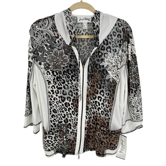 Joseph Ribkoff White Brown Animal Print Jacket Floral Lace Sequined Outdoors 20 - Picture 1 of 12